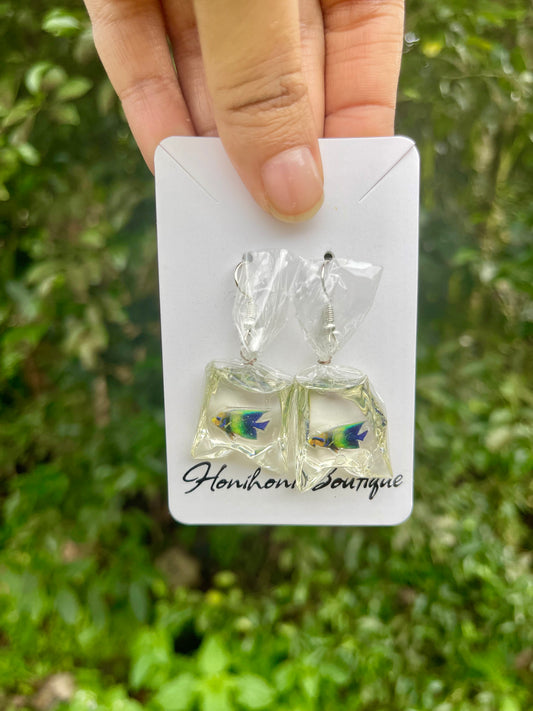 Tropical Fish in a Bag Earrings - Blue Butterfly