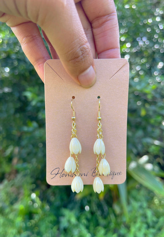 Gold Pikake Triple Drop Earrings