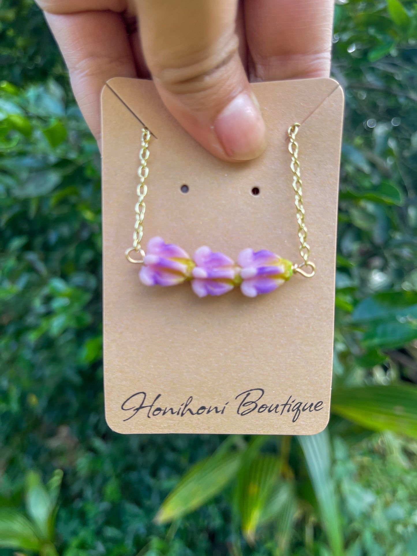 Purple Two-Tone Triple Crown Flower Necklace