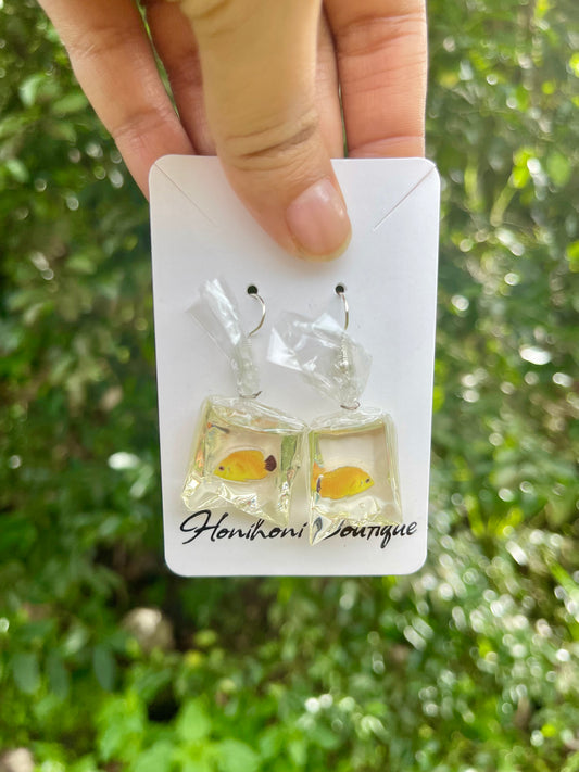 Tropical Bag of Fish Earrings - Yellow Angel