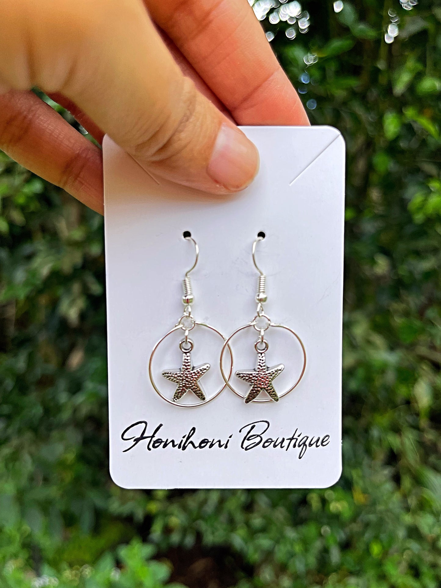 Silver Dimpled Starfish Circle Earrings (Variety)