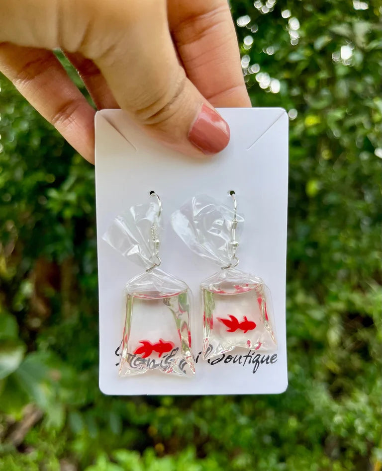 Gold Fish In A Bag Earrings (Variety)