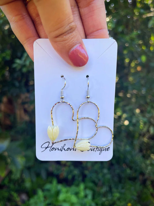 Silver Pikake Heart Earrings